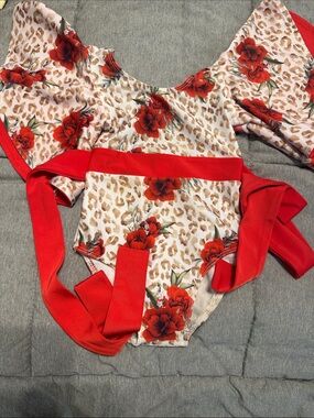 Boutique Girls Floral Red Leopard-Print One-Piece Swimsuit